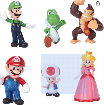 Aimeryup 6-Pack Mario Toy Bros Super Mary Princess, Turtle, Mushroom, Orangutan, Super Mary Action Figures